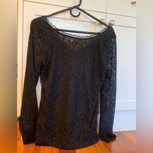 White House Black Market Black Lacy Reversible Long Sleeve Top (Size S)